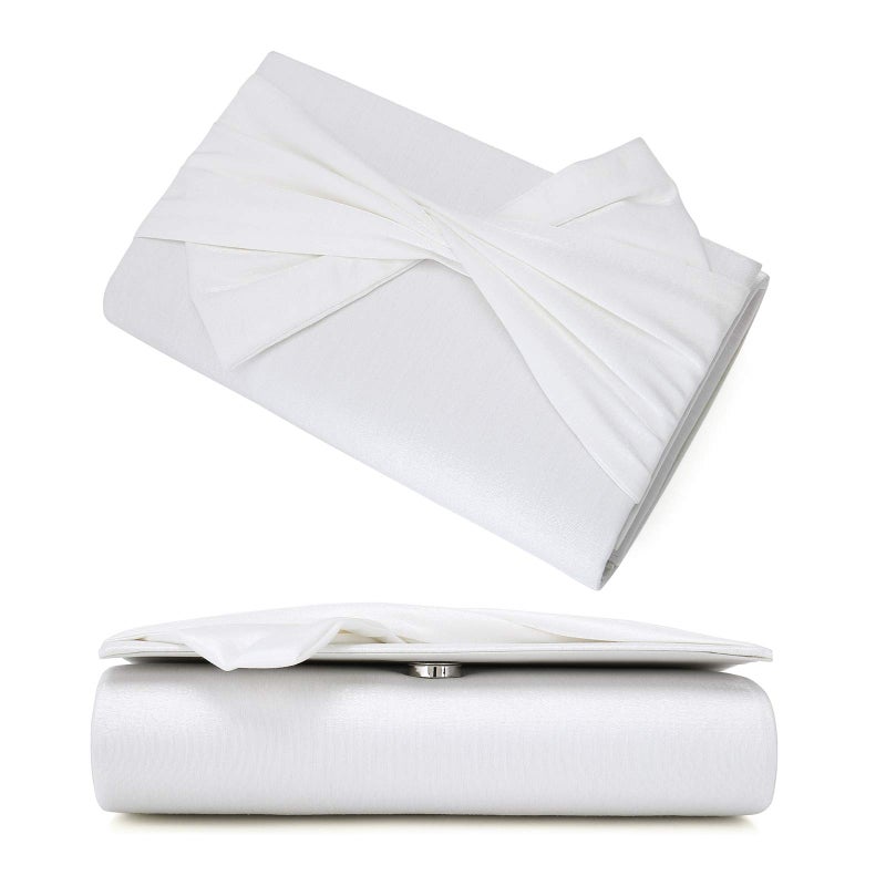 IXEBELLA Satin Evening Bag Bow Flap Clutch Purse for Women Formal Party/Prom/Wedding (White) - Image 5